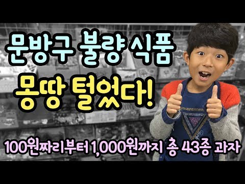 문방구 인기 불량식품 몽땅 털어보았어요! (총 43종!!! 개당 100원 아우셔 부터 1천원 하리보 젤리까지) 문구점 식품 과자 먹방 후기 | 마이린TV